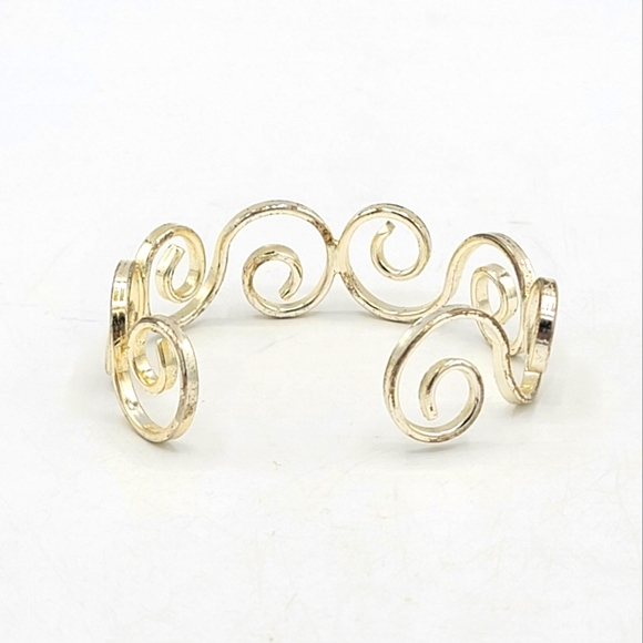 Best Silver tone Scroll Coil Curl Curlicue Whorl Spiral Cuff Bangle Bracelet Vtg - Picture 3 of 6